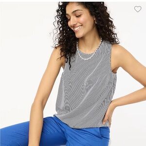 LIKE NEW J Crew Factory Button Back Sleevelss Shell, Sz XXL, Navy/White Stripe